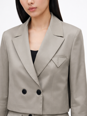Cropped Double-Breasted Blazer — Taupe
