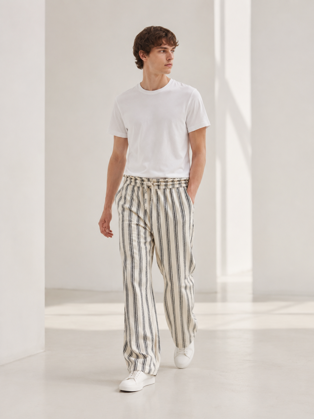 Stripe Linen Drawstring Trouser