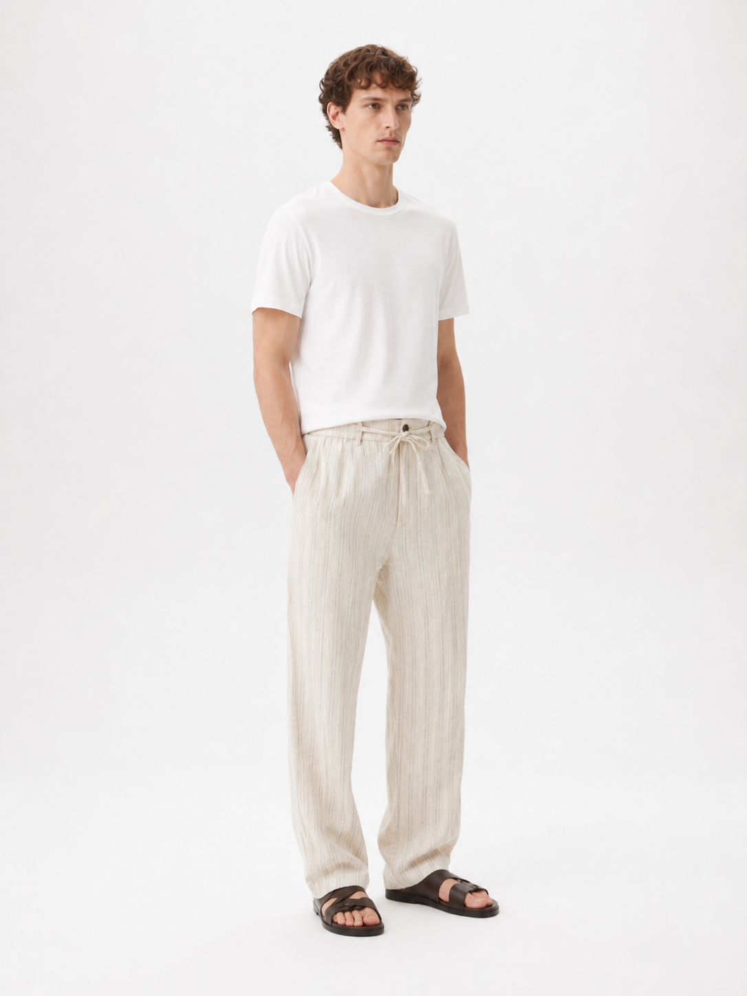 Pleated Linen Drawstring Trouser
