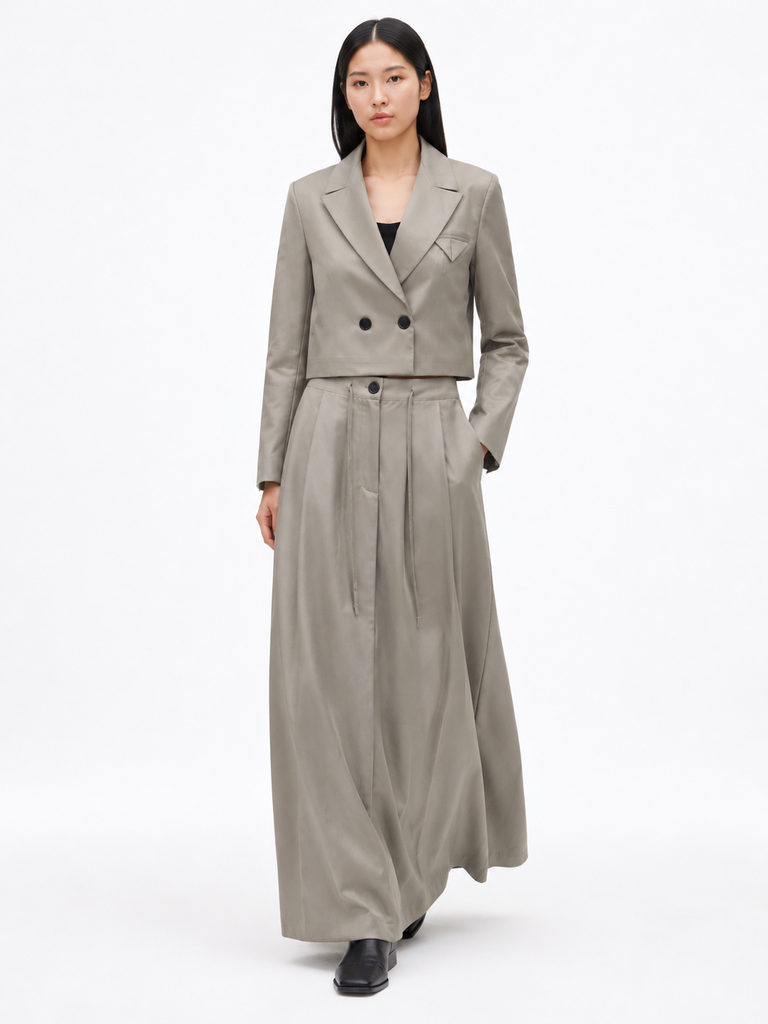 Cropped Double-Breasted Blazer — Taupe