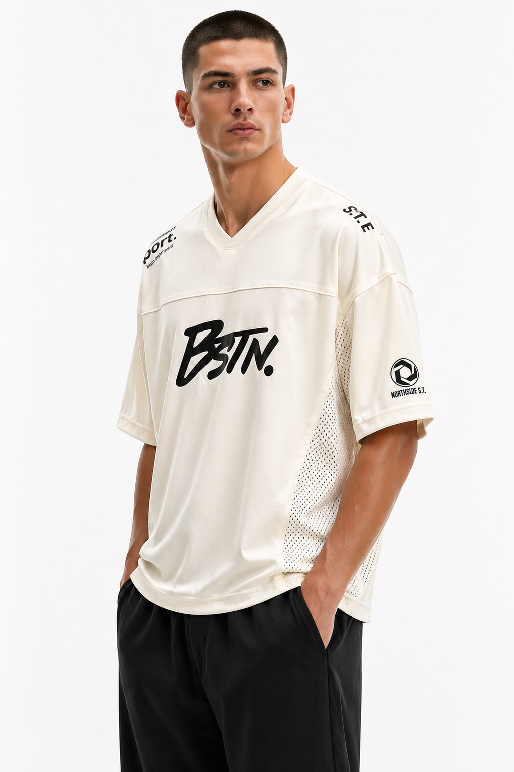 BSTN. Men's Sports Graphic Interlock Tee — Cream Ivory
