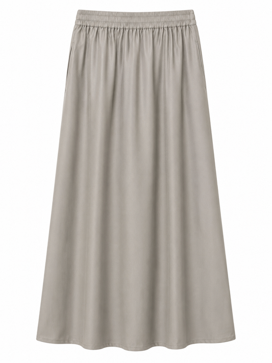 Pleated A-Line Maxi Skirt — Taupe