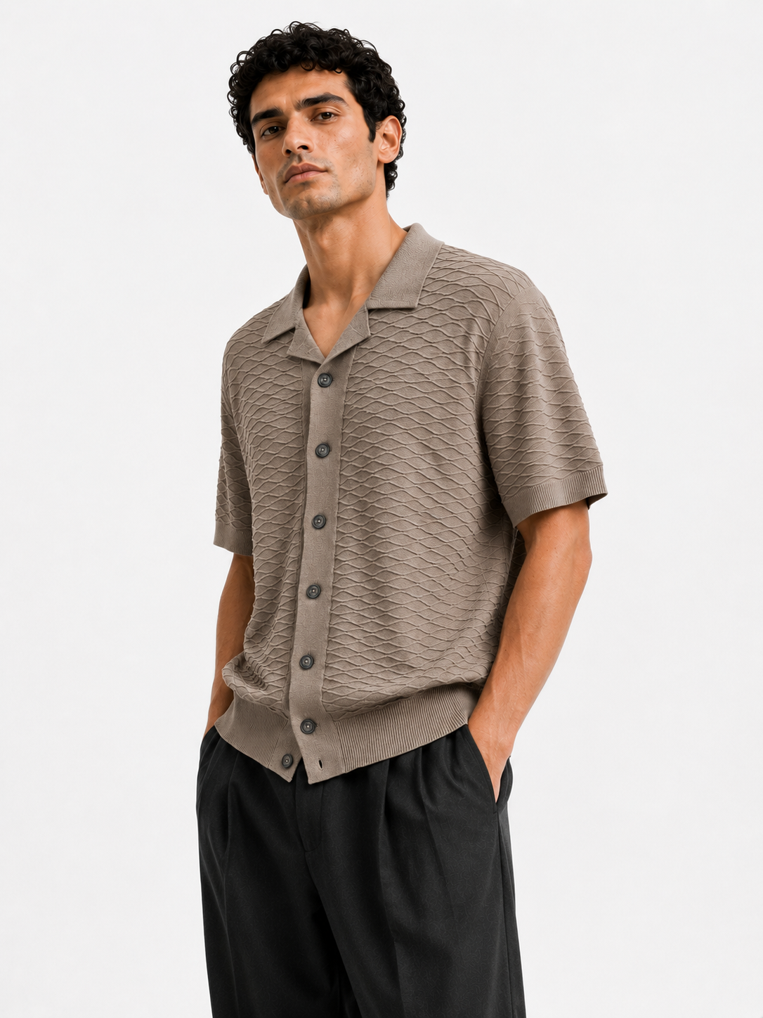 BSTN Diamond Knit Shirt — Taupe