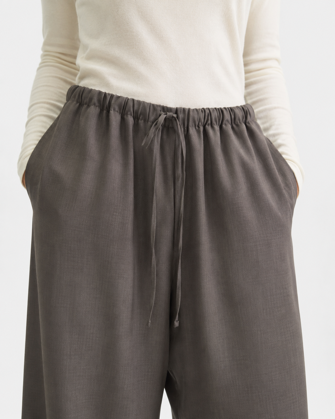 Drawstring Wide-Leg Trouser — Ash Taupe