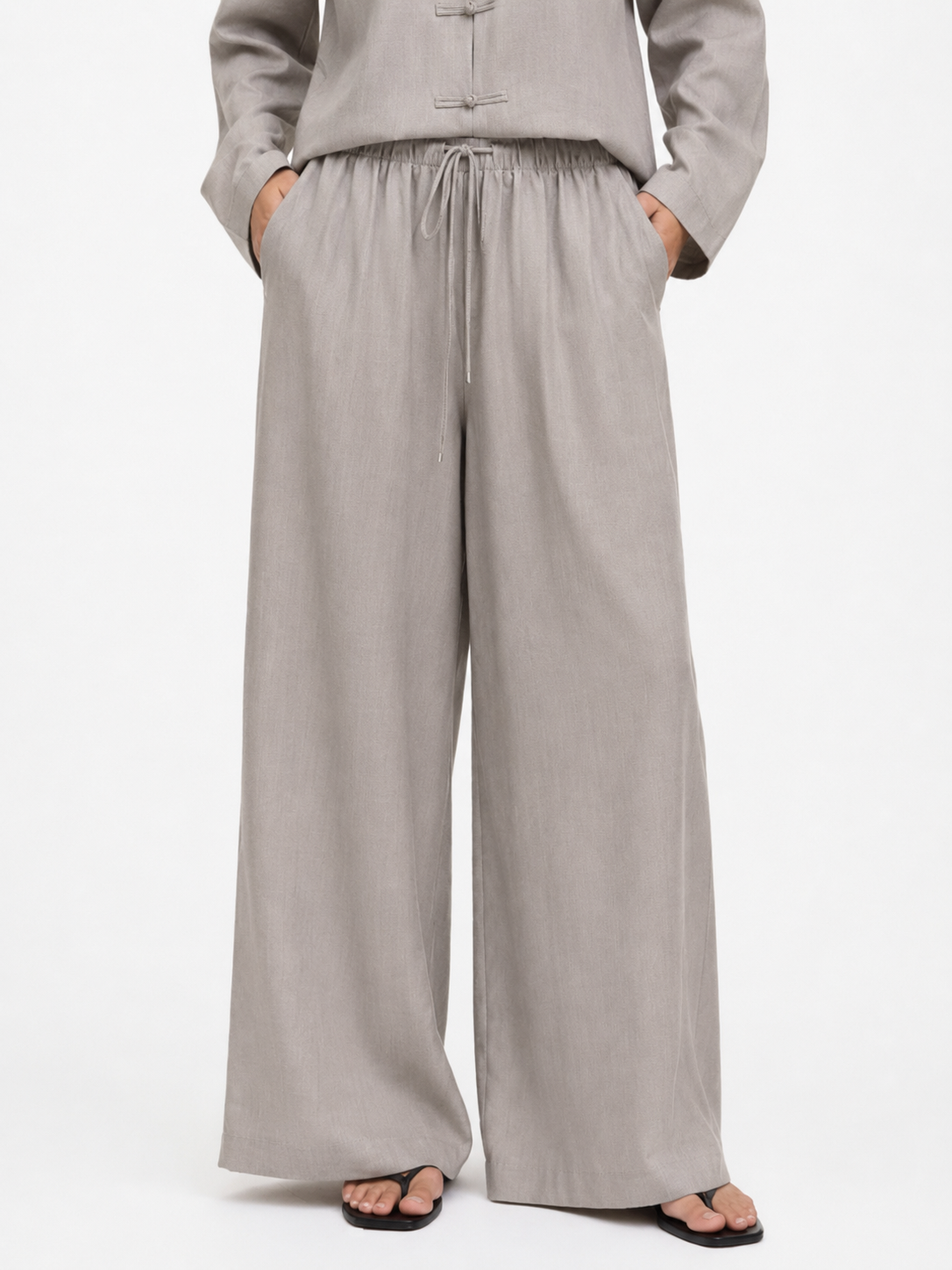Stone Wide-Leg Palazzo Trouser
