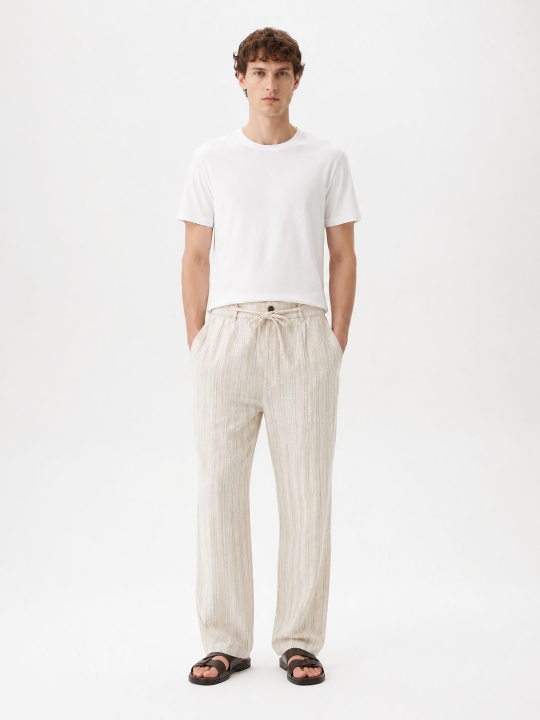 Pleated Linen Drawstring Trouser
