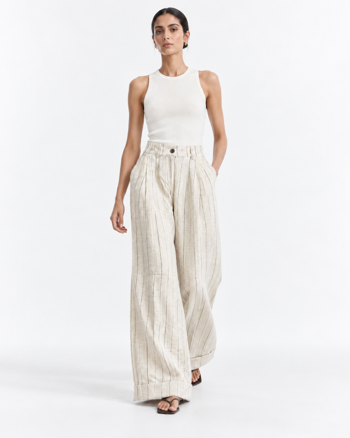 Gazzelle Pinstripe Wide-Leg Pant — Oat Pinstripe