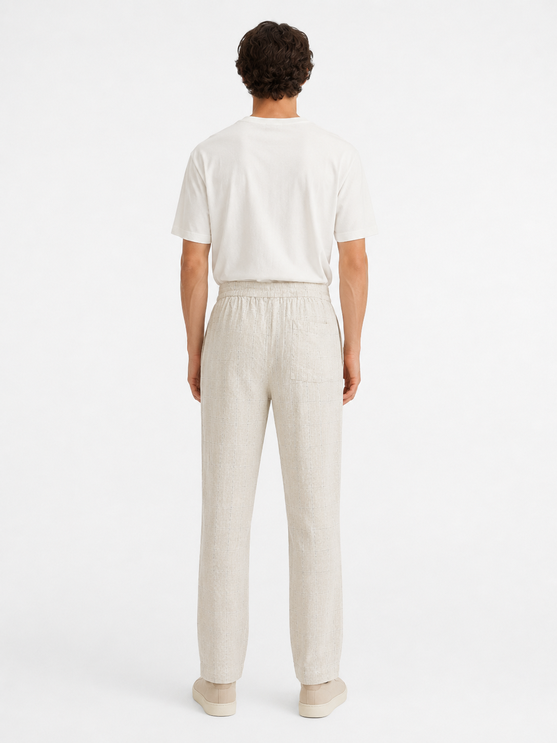 BSTN Pleated Linen Trouser — Ecru Windowpane