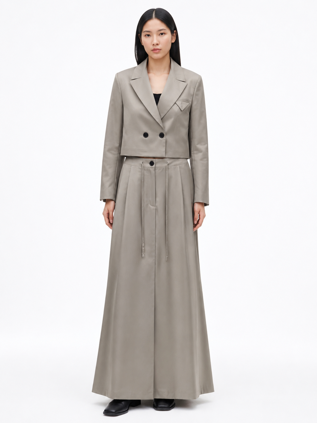Cropped Double-Breasted Blazer — Taupe