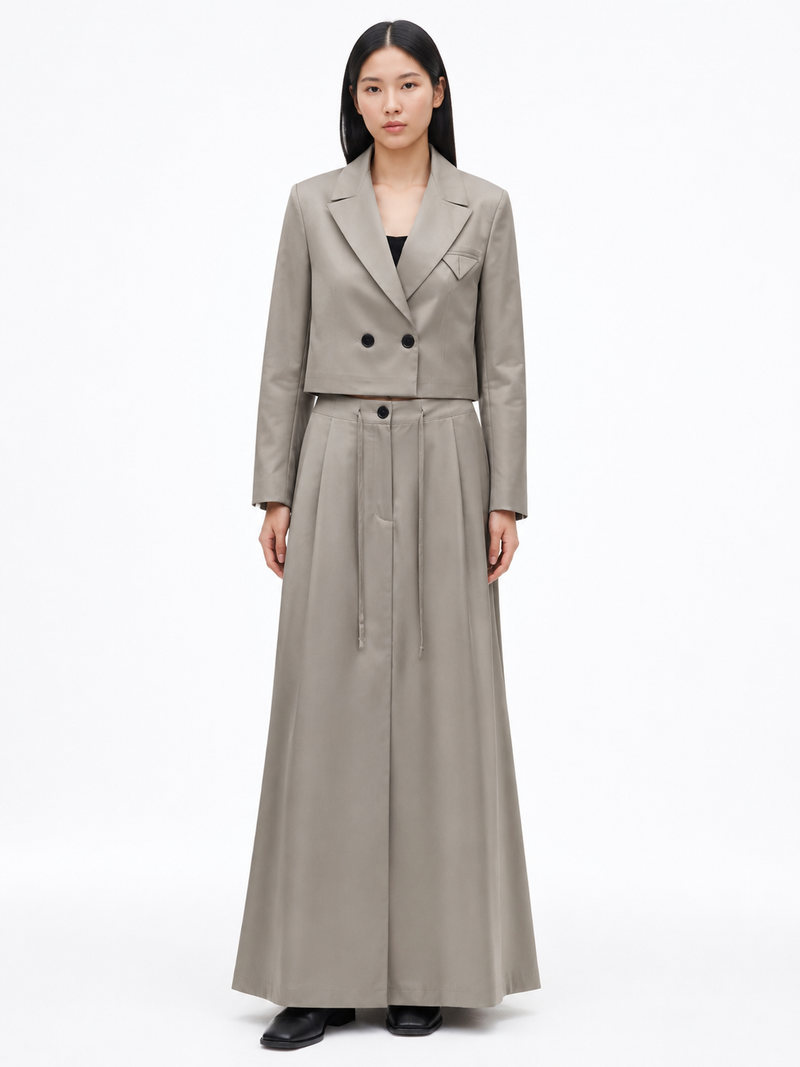 Cropped Double-Breasted Blazer — Taupe