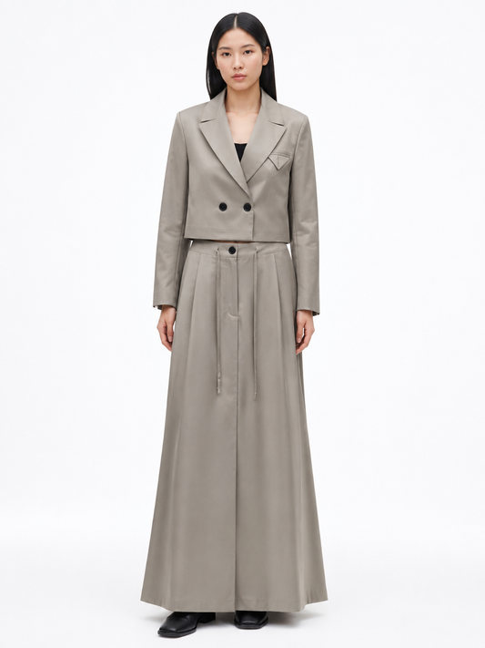 Cropped Double-Breasted Blazer — Taupe