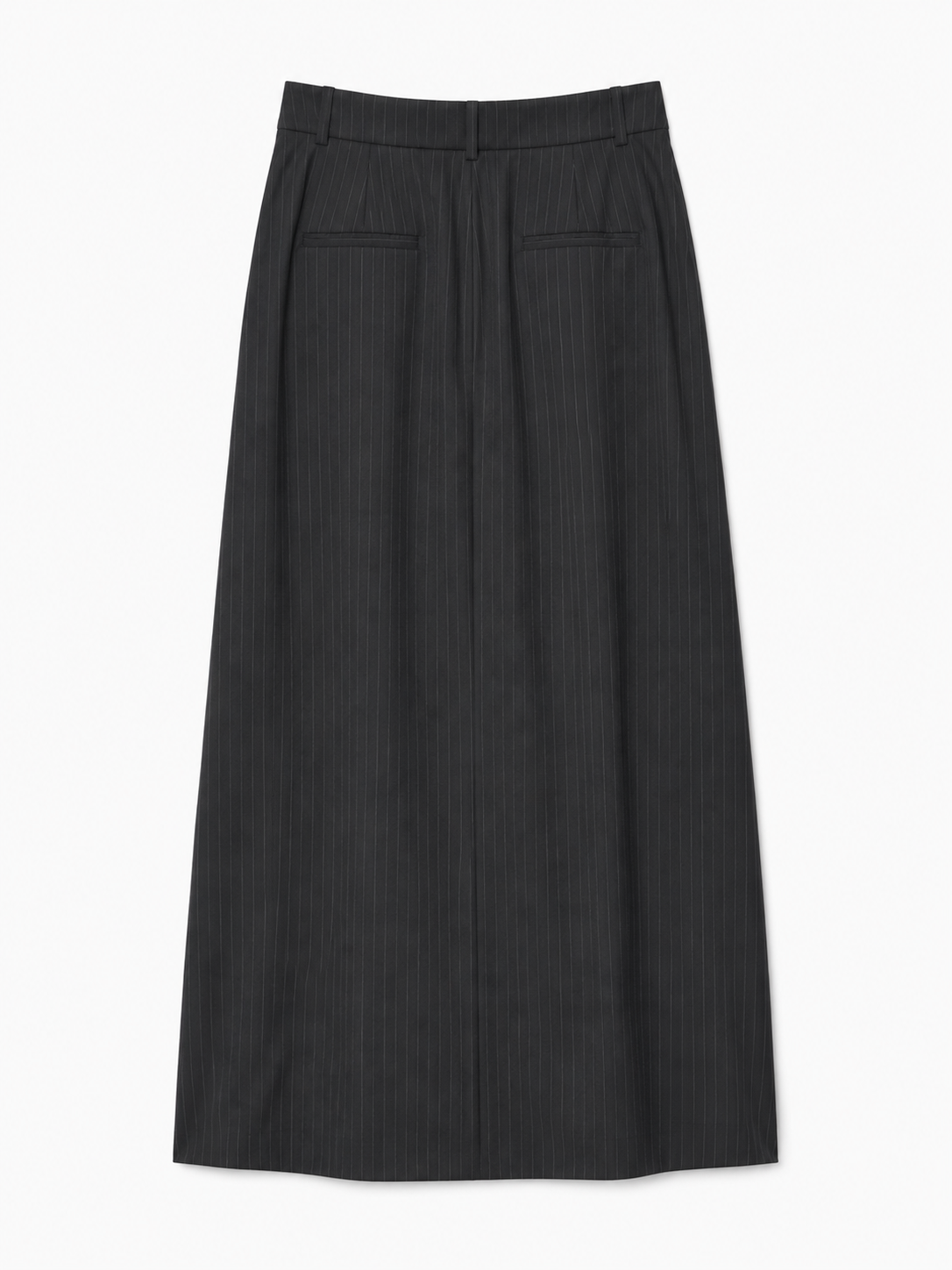 Pleated A-Line Maxi Skirt — Black Pinstripe