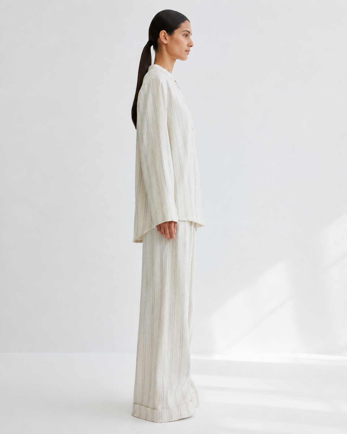 Gazzelle Ticking-Stripe Frog-Closure Top — Cream Ticking
