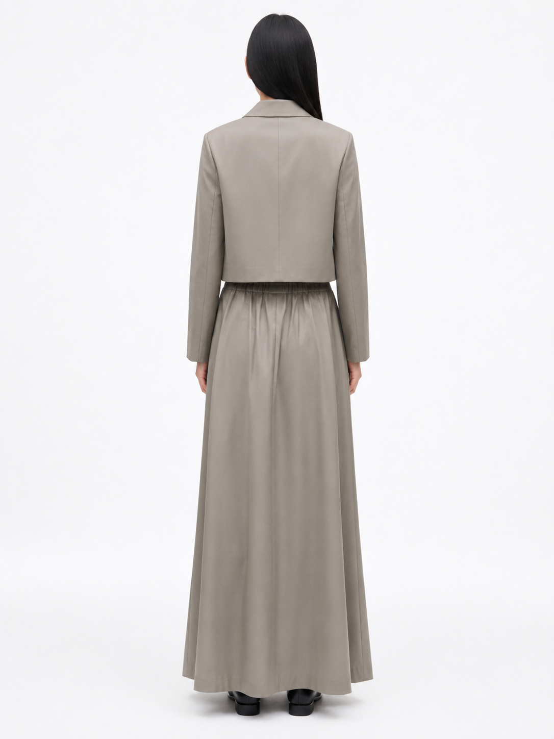 Pleated A-Line Maxi Skirt — Taupe