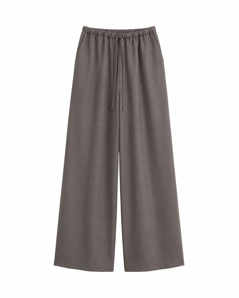 Drawstring Wide-Leg Trouser — Ash Taupe