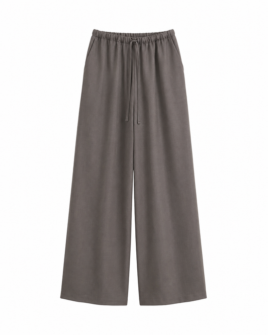 Drawstring Wide-Leg Trouser — Ash Taupe