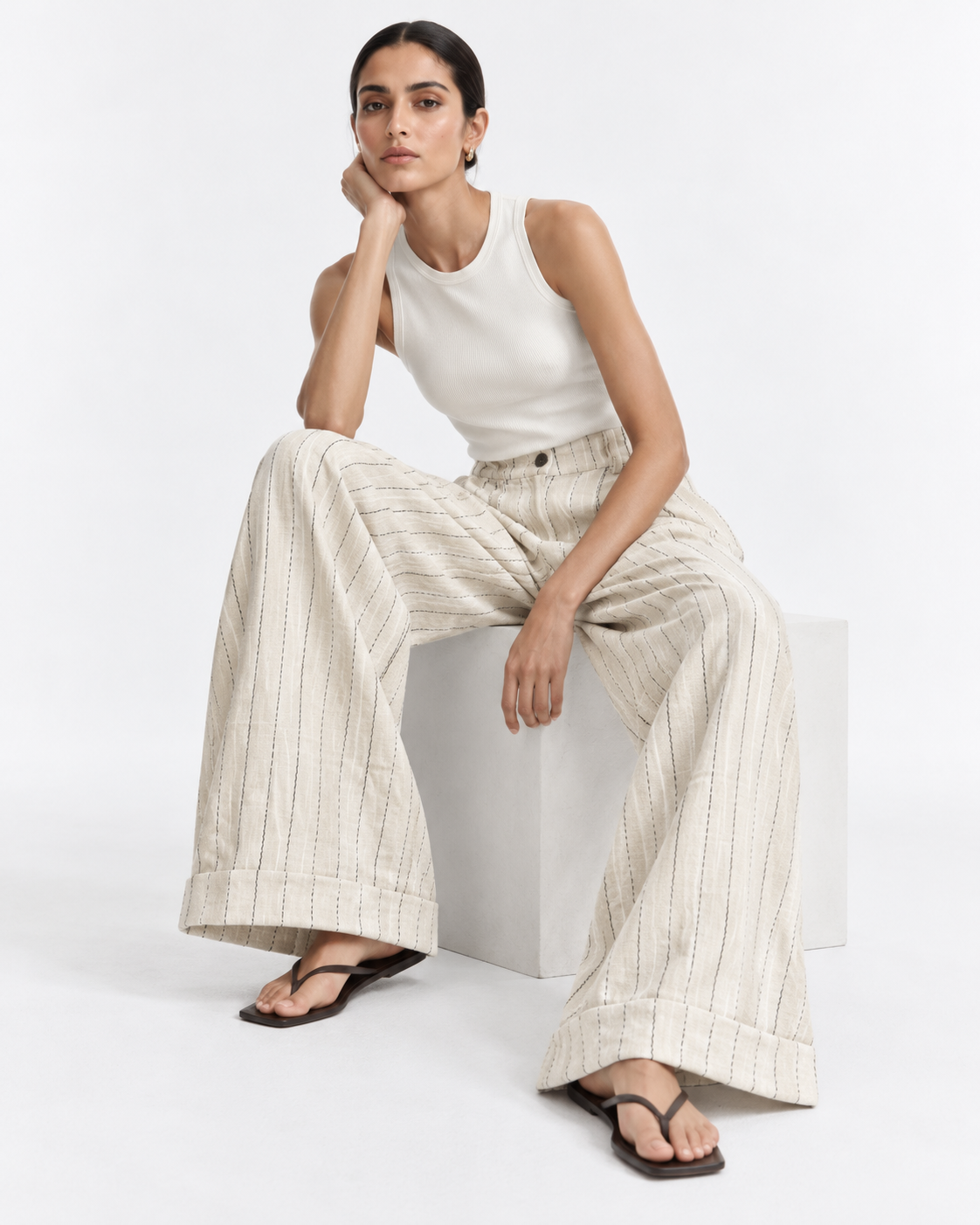 Gazzelle Pinstripe Wide-Leg Pant — Oat Pinstripe