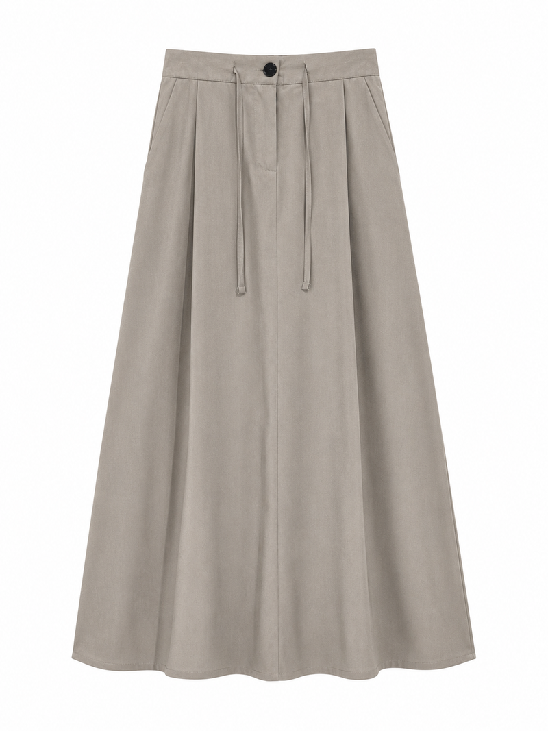 Pleated A-Line Maxi Skirt — Taupe