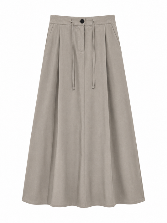 Pleated A-Line Maxi Skirt — Taupe
