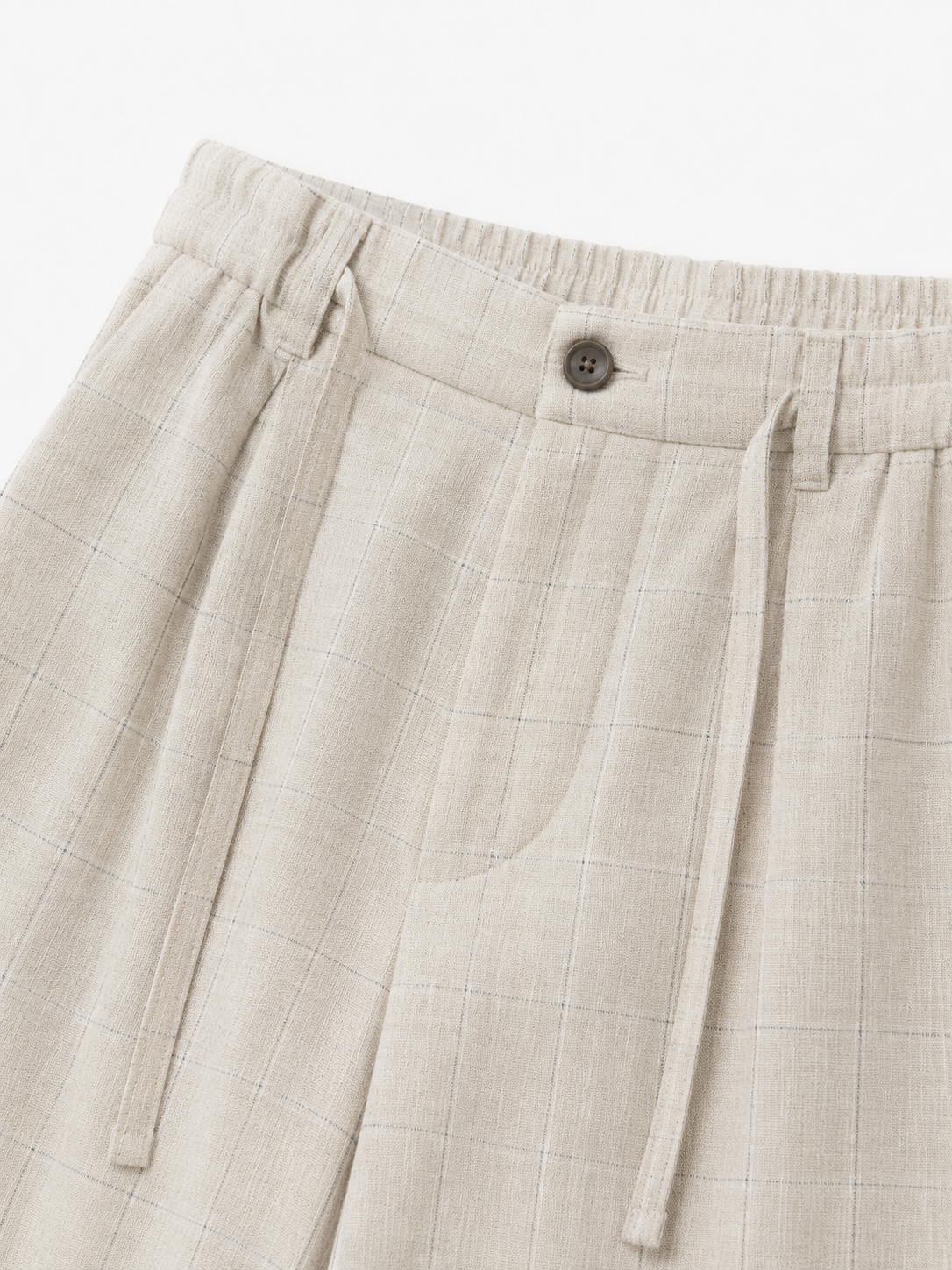 BSTN Pleated Linen Trouser — Ecru Windowpane