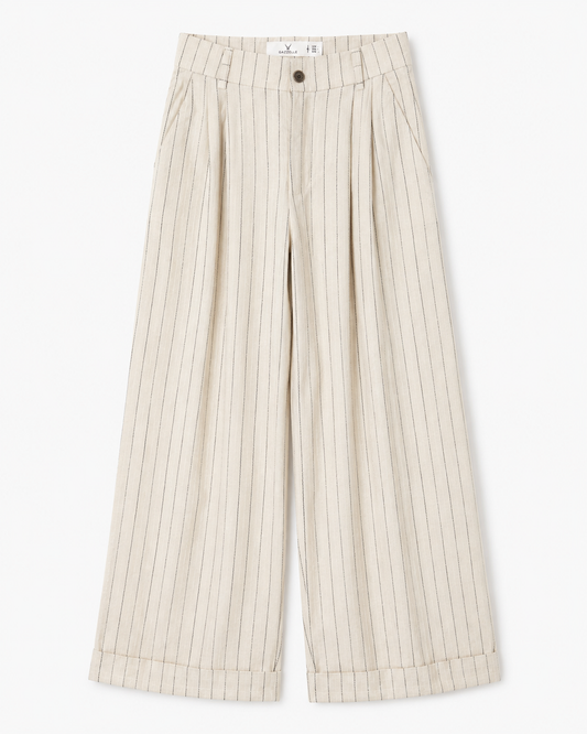 Gazzelle Pinstripe Wide-Leg Pant — Oat Pinstripe
