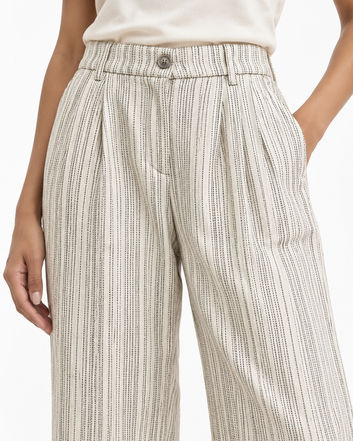 Gazzelle Dash-Stripe Wide-Leg Pant — Ivory Dash