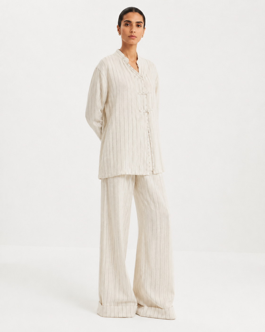 Gazzelle Pinstripe Wide-Leg Pant — Oat Pinstripe