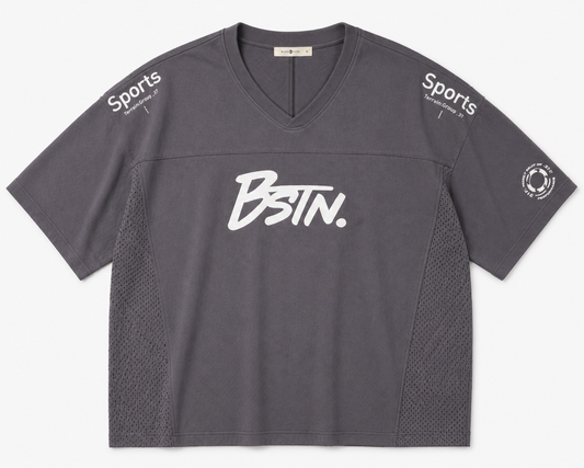 BSTN. Men's Oversized Sports Graphic Interlock Tee — Charcoal