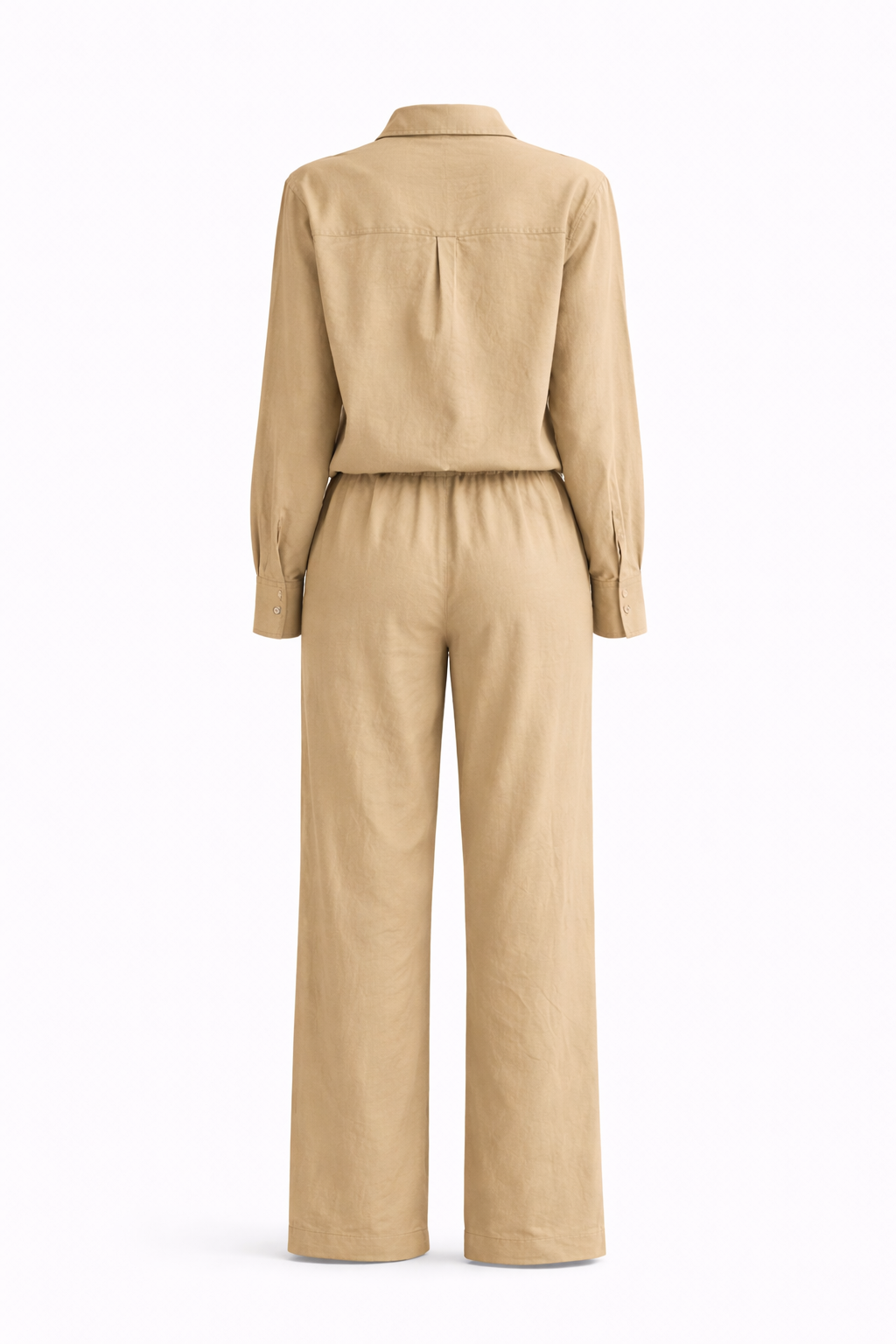 Gazzelle Sand Linen Co-ord Set — Long-Sleeve Shirt & Wide-Leg Trousers | طقم منسق محتشم الإمارات