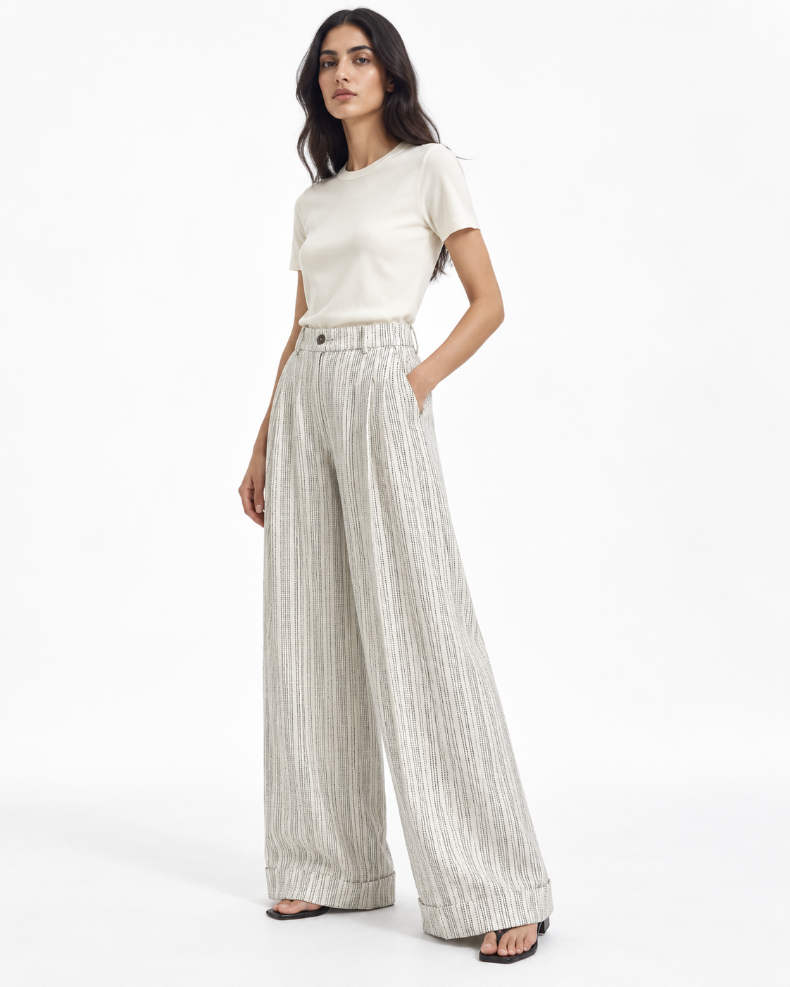 Gazzelle Dash-Stripe Wide-Leg Pant — Ivory Dash