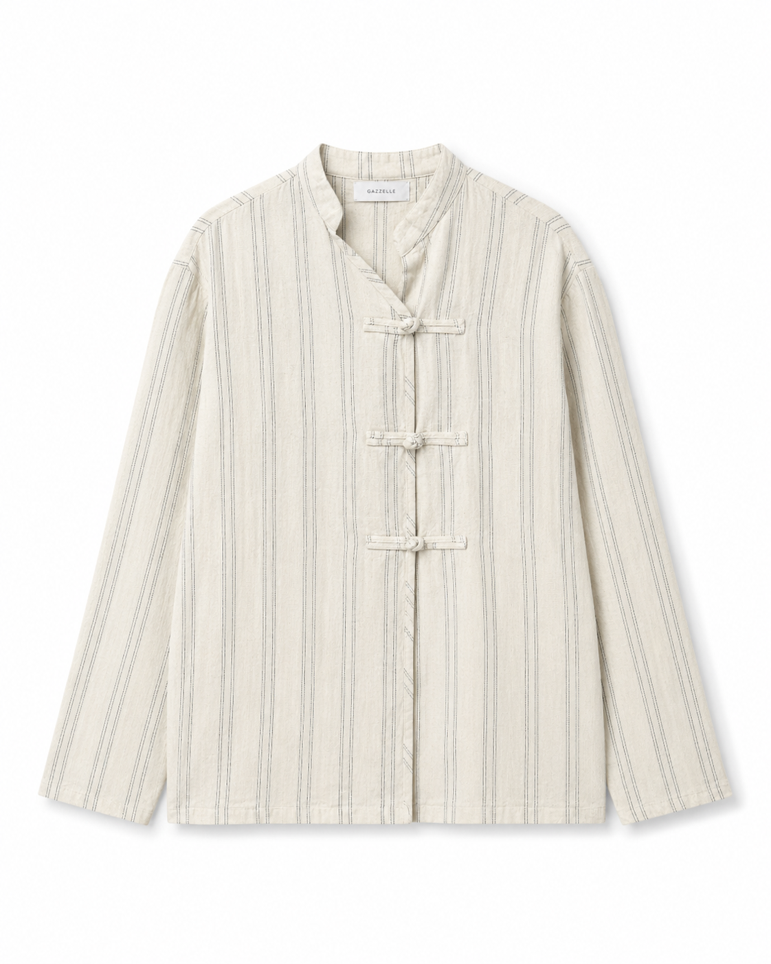 Gazzelle Ticking-Stripe Frog-Closure Top — Cream Ticking