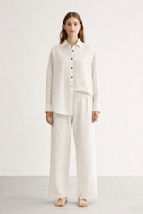 GAZZELLE | Women's Pinstripe Linen Co-Ord Set — Ivory | طقم منسق محتشم الإمارات