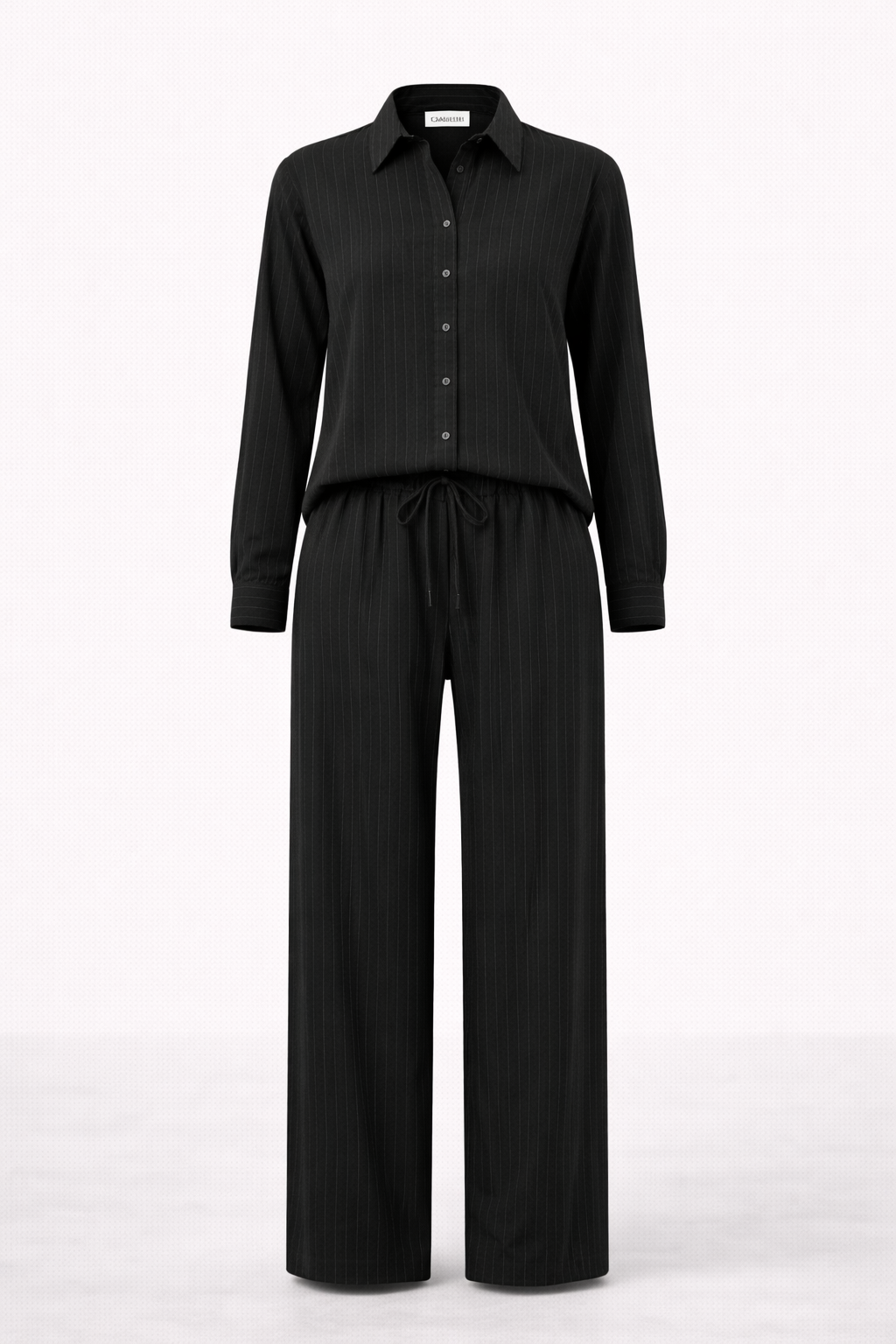 GAZZELLE | Women's Pinstripe Linen Co-Ord Set — Noir Black | طقم منسق محتشم الإمارات