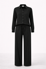 GAZZELLE | Women's Pinstripe Linen Co-Ord Set — Noir Black | طقم منسق محتشم الإمارات