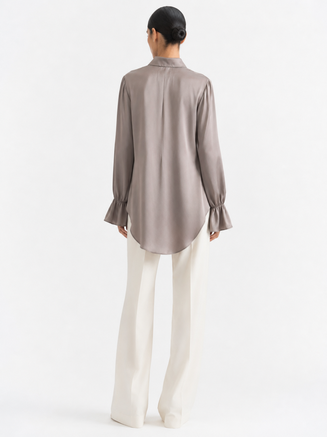 Armani Silk-Satin Statement Shirt — Mink