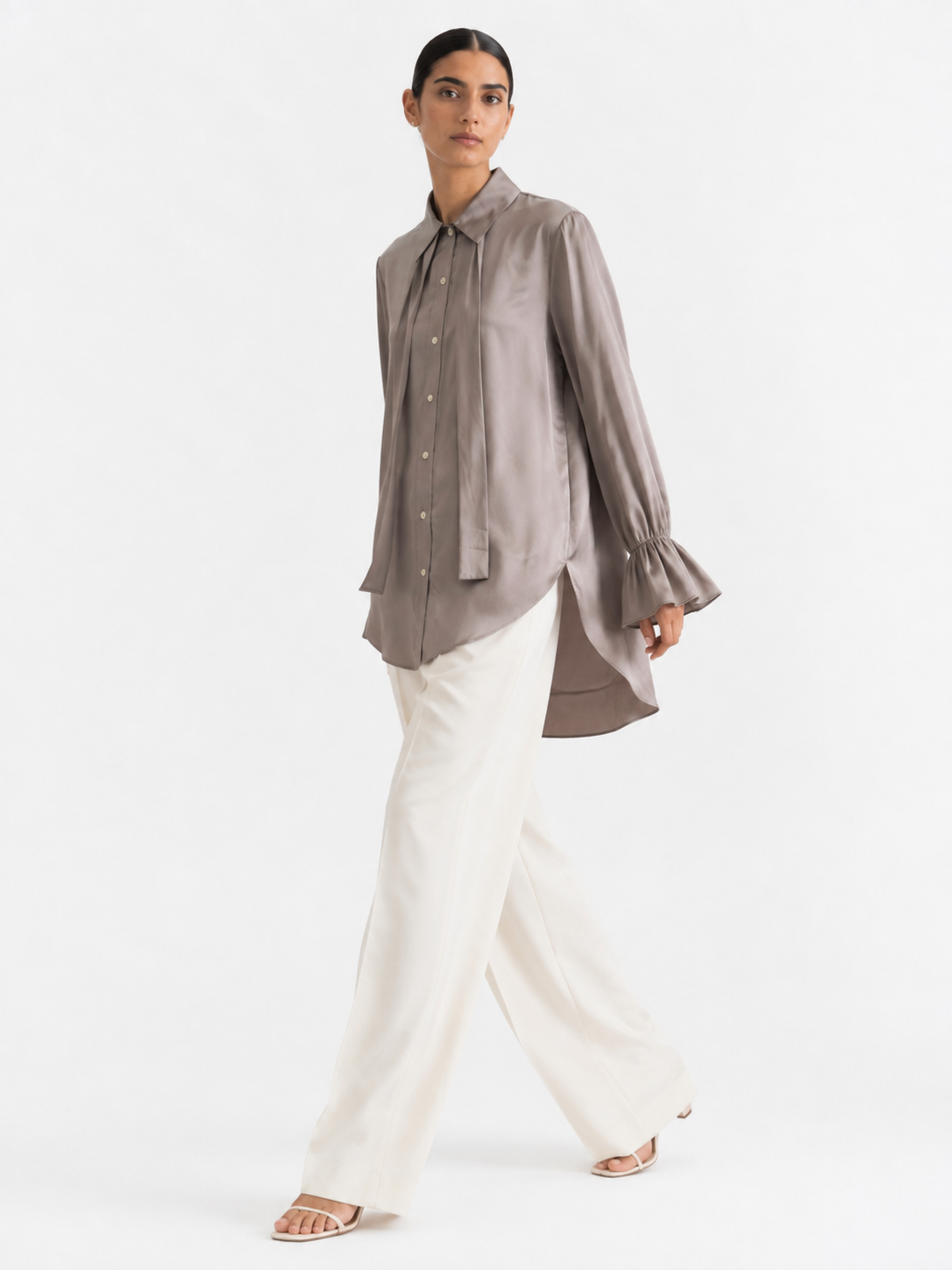 Armani Silk-Satin Statement Shirt — Mink
