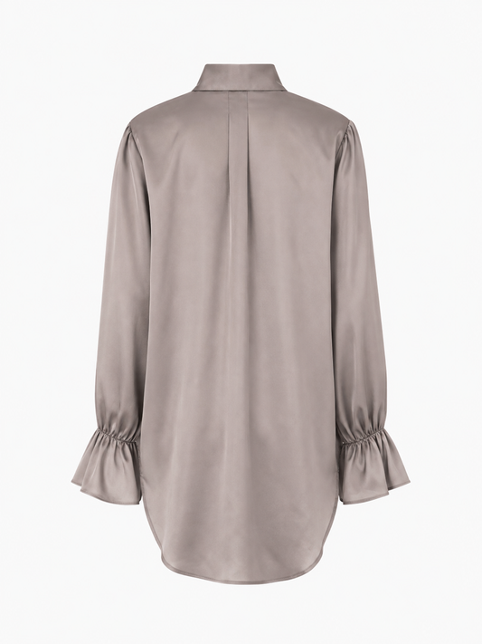 Silk-Satin Statement Shirt — Mink