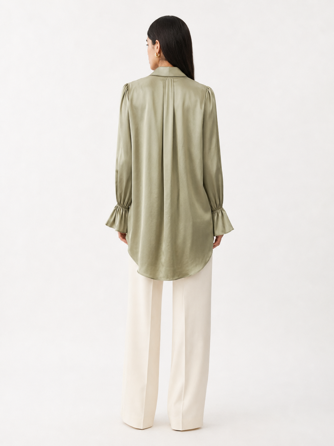 Armani Silk-Satin Statement Shirt — Sage