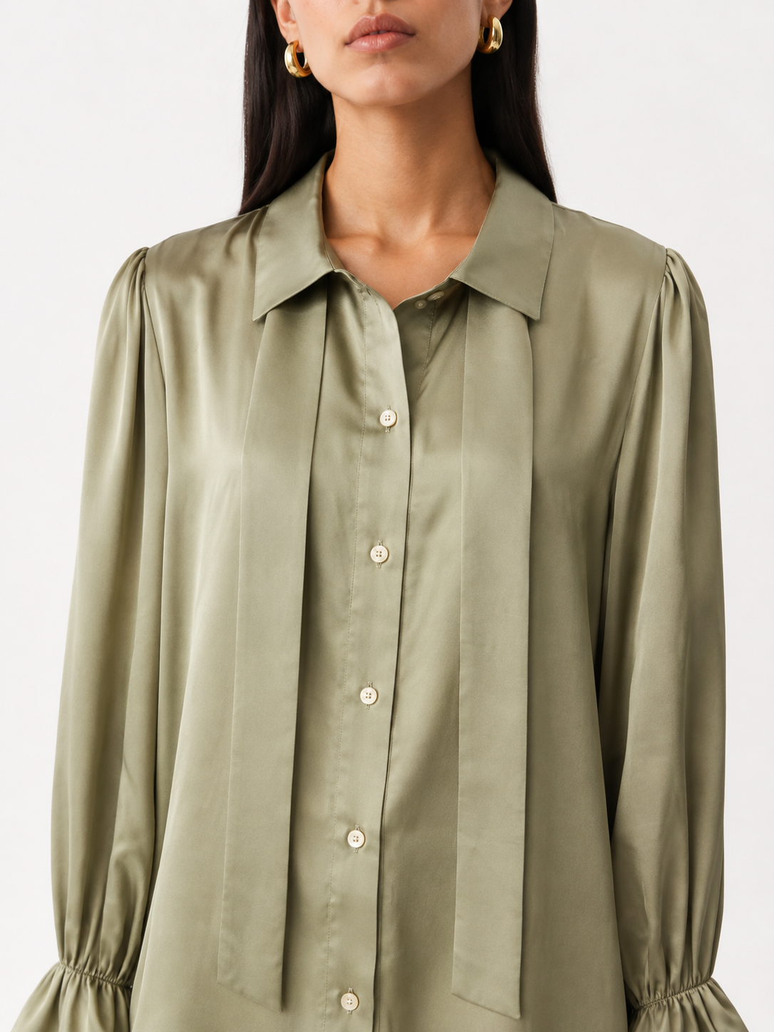 Armani Silk-Satin Statement Shirt — Sage