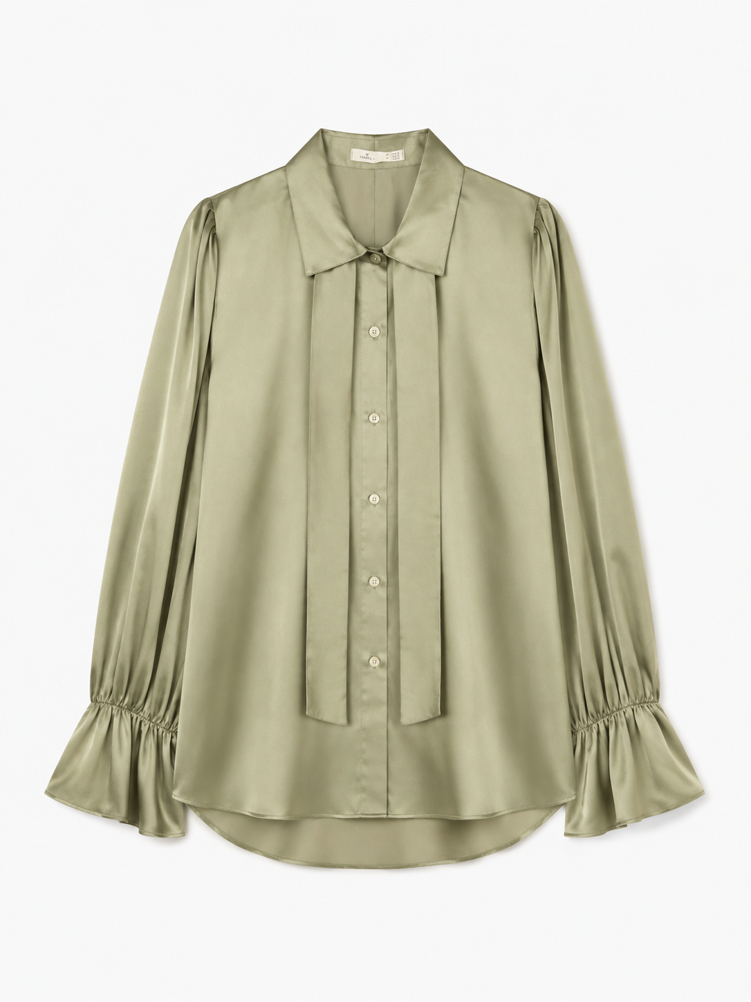 Armani Silk-Satin Statement Shirt — Sage