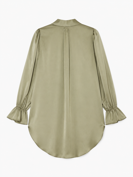 Silk-Satin Statement Shirt — Sage