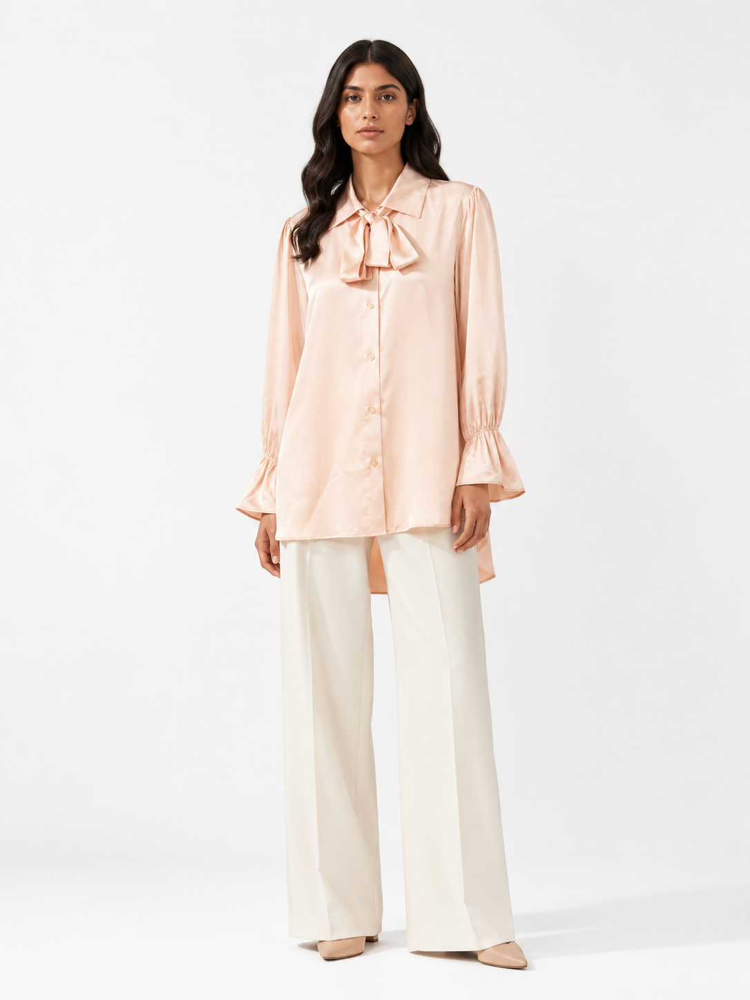 Armani Silk-Satin Statement Shirt — Blush