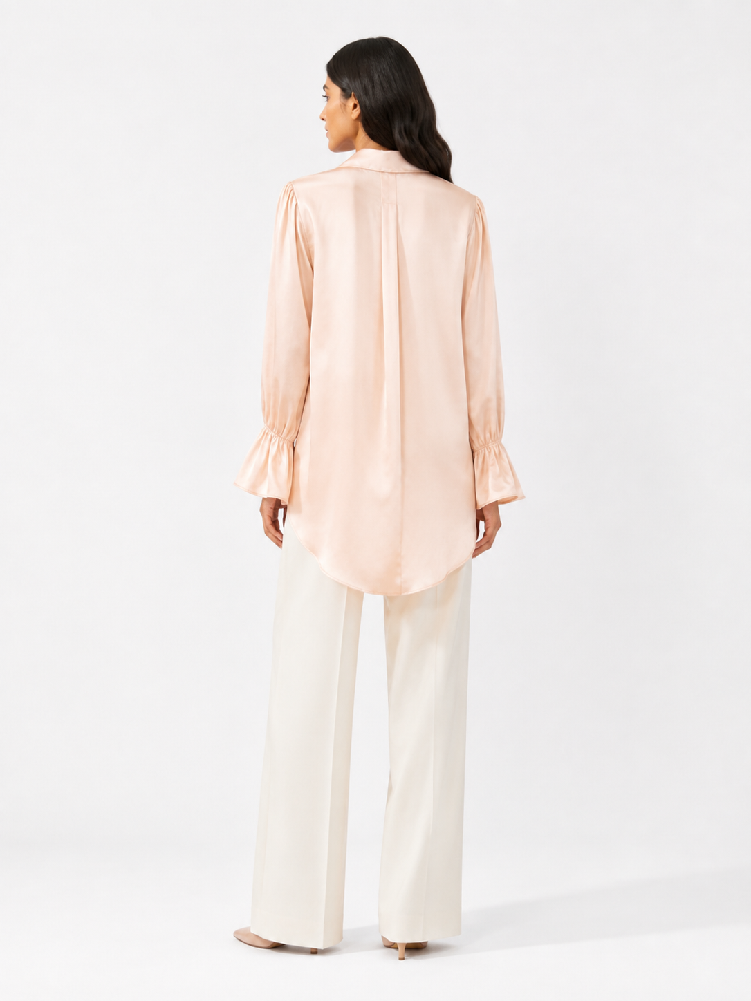 Armani Silk-Satin Statement Shirt — Blush