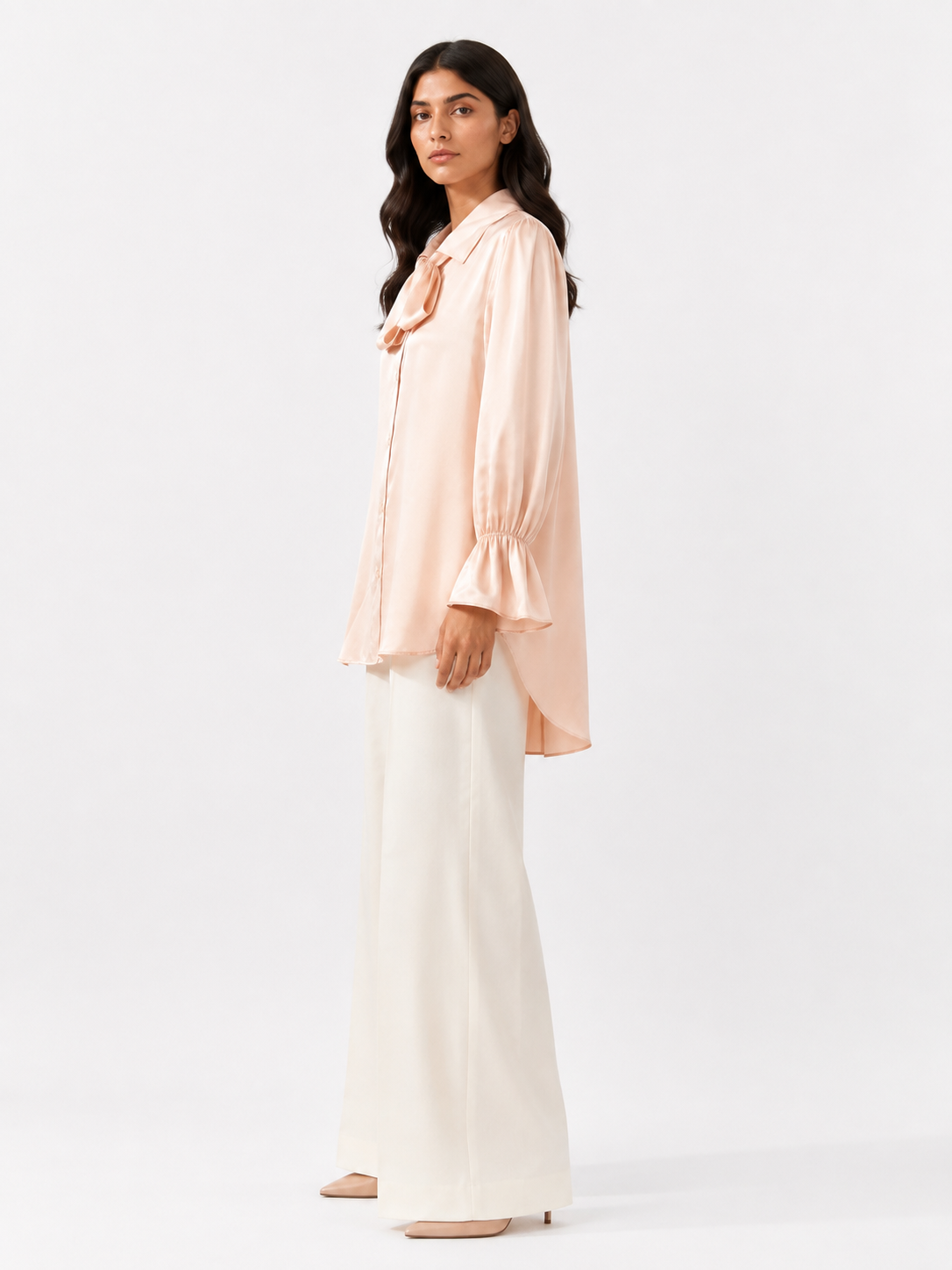 Armani Silk-Satin Statement Shirt — Blush