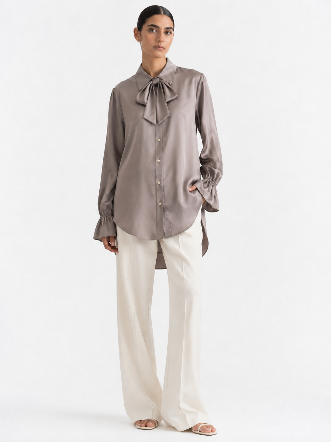 Armani Silk-Satin Statement Shirt — Mink