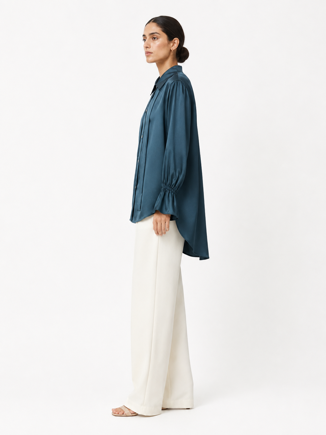 Armani Silk-Satin Statement Shirt — Midnight Teal