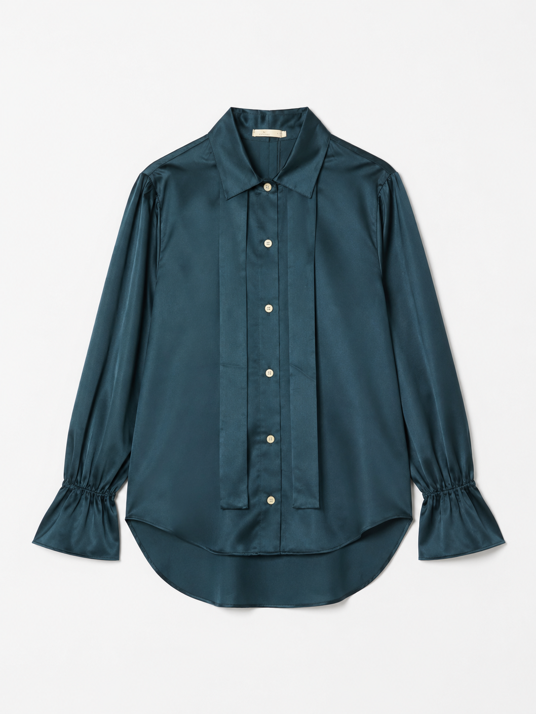 Armani Silk-Satin Statement Shirt — Midnight Teal