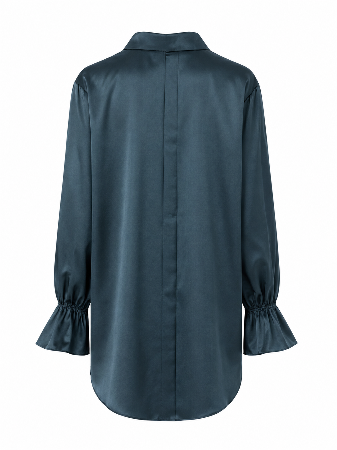 Silk-Satin Statement Shirt — Midnight Teal