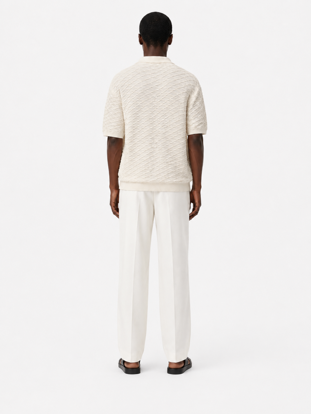 Wave-Texture Knit Camp Collar Shirt — Ecru