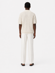 Wave-Texture Knit Camp Collar Shirt — Ecru
